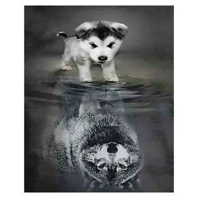 Broderie Diamant 40 x 50 cm Chien et Reflet de Loup - Figured'Art Retour Gratuit