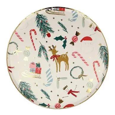 Assiettes Motifs de Noël avec dorure Ø 26,7 cm 8 pcs - Meri Meri Bon Marché