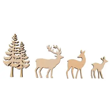 Soldes Décoration en bois Arbre et Cerf 4 pcs - Rayher