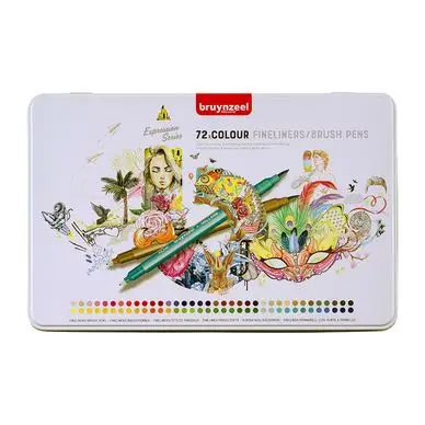 Quantité Limitée Feutre double pointe Fineliners et Pinceau Boîte métal 72 pcs - Bruynzeel