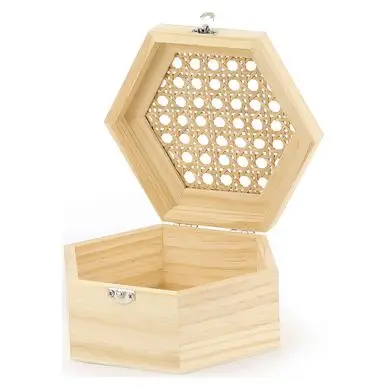 Boîte hexagonale couvercle en cannage 13 x 11,3 x 6 cm - Graine Créative Commander Maintenant