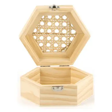 Acheter Direct Boîte hexagonale couvercle en cannage 16,5 x 14,3 x 8 cm - Graine Créative