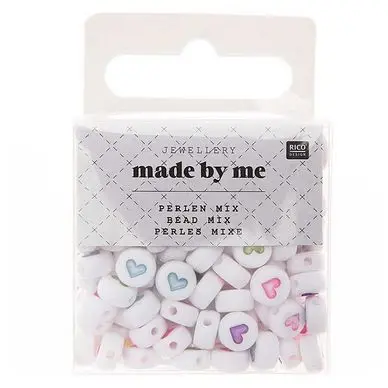 Pas Cher Perles Made by Me 165 pcs Rond Blanc / Cœur Pastel - Rico Design