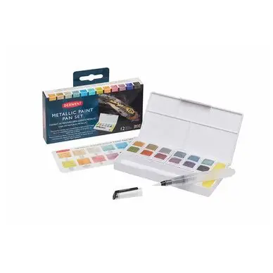 Certifié Couleurs aquarellables Metallic 12 demi-godets - Derwent
