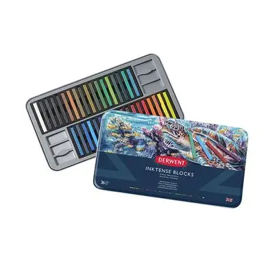 Carré d'encre aquarellable Inktense Block Boîte métal 36 pcs - Derwent Bon Plan