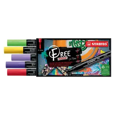 Marqueur acrylique FREE T300 set Vibrant 5 pcs - STABILO Commander Maintenant