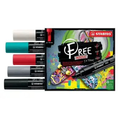 Marqueur acrylique FREE T800 set Bold 5 pcs - STABILO Solde
