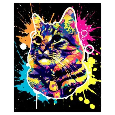 Broderie Diamant 40 x 50 cm Chat Splash Pop Art - Figured'Art Prix Réduit