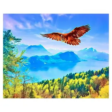Broderie Diamant 40 x 50 cm Aigle et Paysage de Suisse - Figured'Art Affaire À Saisir