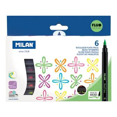 Quantité Limitée Feutre pointe pinceau Pochette 6 couleurs Fluo - MILAN