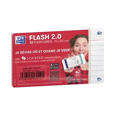Meilleur Choix Fiche Bristol Flash 2.0 32 pcs 7.5 x 12.5 cm Blanc - Oxford