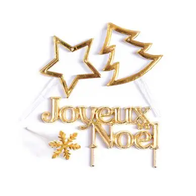 Décor de bûche de Noël Cake Topper Papier Doré 4 pcs - ScrapCooking Pas Cher