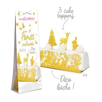 Déco Bûche de Noël + Cake Toppers Kit 5 pcs Doré - ScrapCooking Must-Have