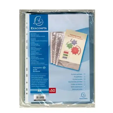 Vente Flash Pochettes transparentes perforées Lisses en polypropylène par 50 - Exacompta