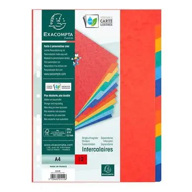 Retour Gratuit Intercalaires A4 carte lustrée 225 g/m² 12 positions - Exacompta