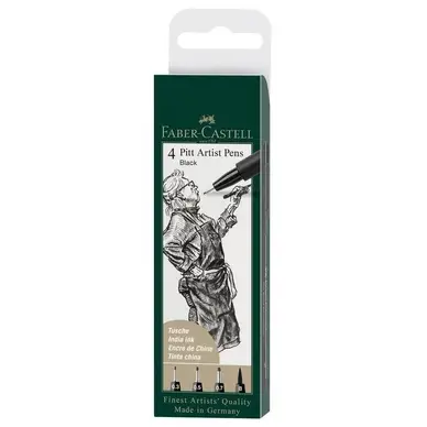 Feutre technique à pointe calibrée Pitt pochette de 4 tailles noir - Faber-Castell Affaire À Saisir