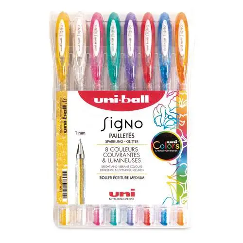 8 rollers encre gel pailleté Uni-Ball Must-Have
