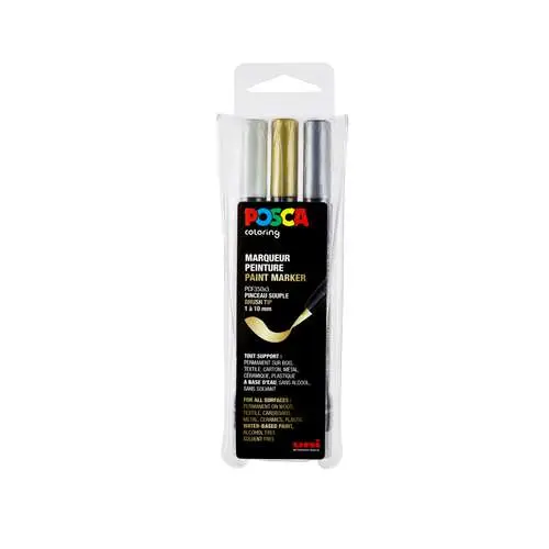 Set de 3 feutres pointe pinceau PCF-350 métallisés Posca Prix Bas