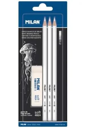 Set de 3 crayons blancs + 1 gomme 4824 Milan Pas Cher