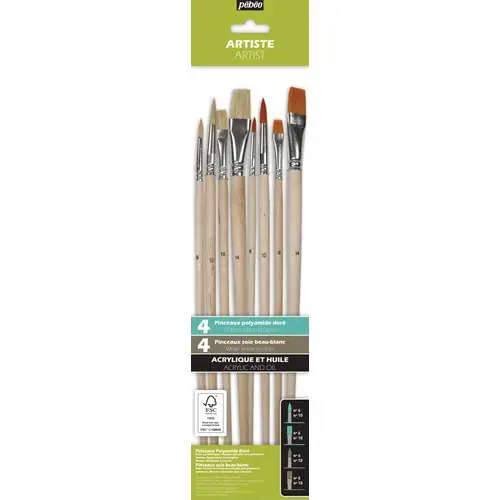 Achat Immédiat Lot de 8 pinceaux huile/acrylique Pébéo