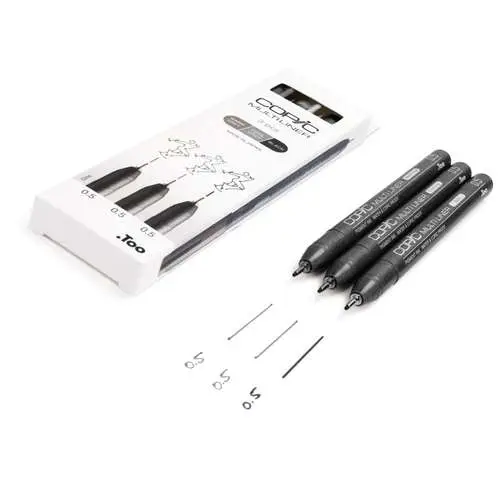 Set 3 feutres multiliner pointe gris chaud, froid et noir Copic Paiement Sécurisé