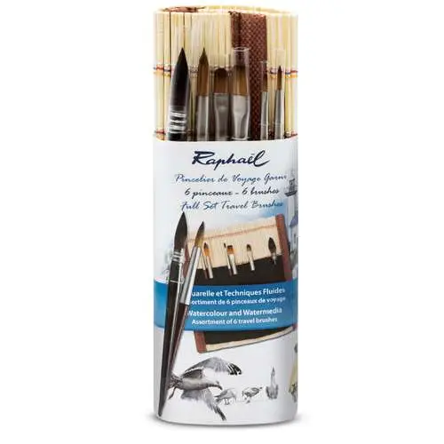 Lot de 6 mini-pinceaux Raphaël dans un pincelier en bambou Soldes