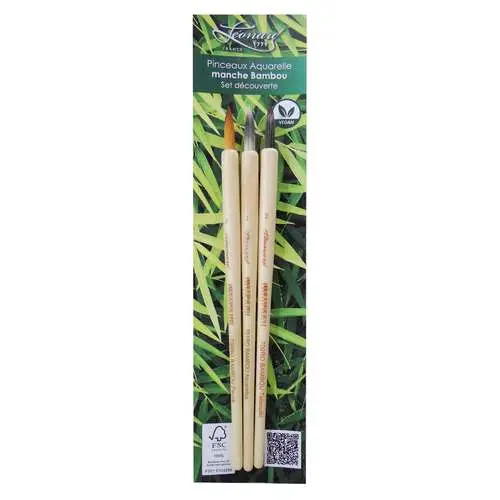 Lot de 3 pinceaux aquarelle bambou Léonard Populaire