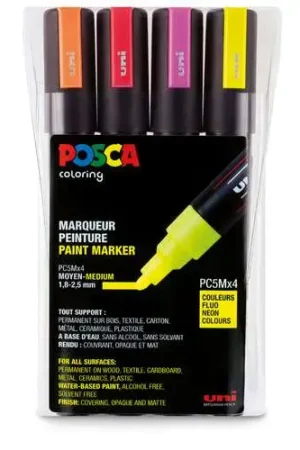 Livraison Express Set de 4 feutres pointe coinque PC-5M Fluo Posca