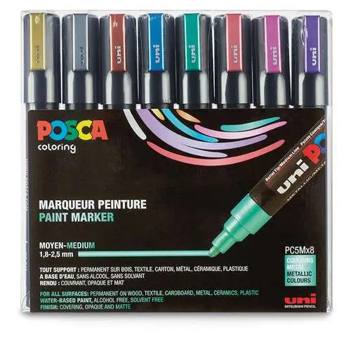 Coffret de 8 feutres pointe conique PC-5M métallisés Posca Réduction