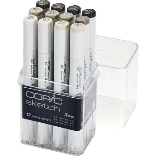Achat Immédiat Assortiment de 12 marqueurs gris chaud Copic