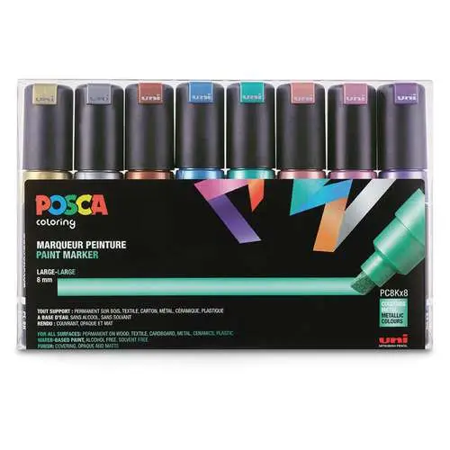 Coffret de 8 feutres pointe large biseautée PC-8K métallisés Posca Bon Marché