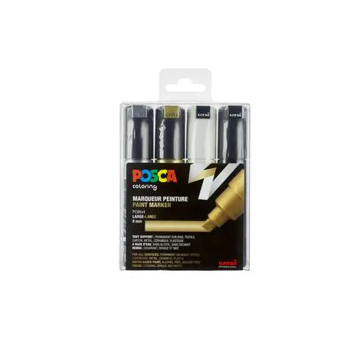 Haute Qualité Set de 4 feutres pointe large biseautée PC-8K métallisés Posca
