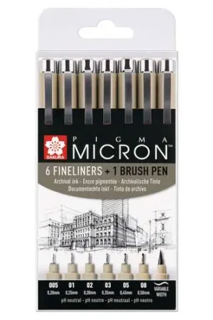 Usine Directe Set de 6 feutres Fineliners Pigma Micron et 1 Pigma Brush