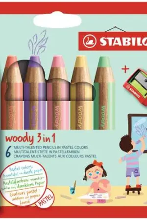 Etui de 6 crayons Woody couleurs pastels Stabilo Haute Qualité