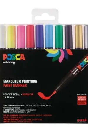 Expédition Rapide Coffret de 10 marqueurs pointe pinceau PCF-350 Posca
