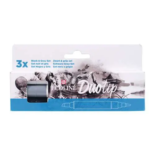 Petit Prix Set de 3 feutres noirs et gris Ecoline DuoTip Royal Talens