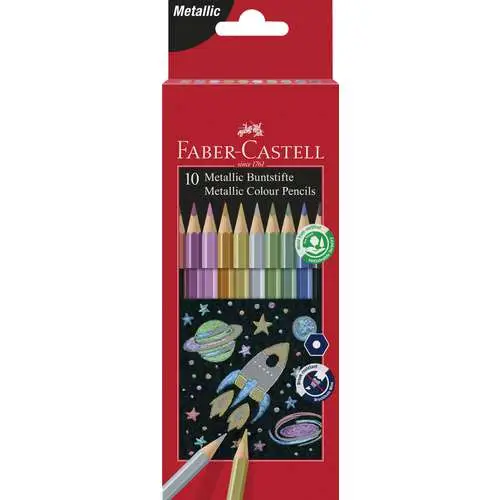 Étui de 10 crayons de couleur métalliques hexagonaux Faber-Castell Nouvel Arrivage