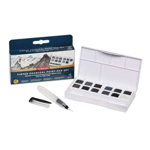 Coffret 12 1/2 godets peinture aquarelles fusain teinté Derwent Authentique