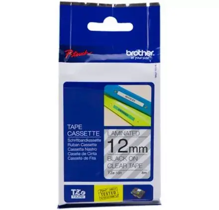 Marque Ruban Cassette 12 mm P-Touch H200 'Brother' Laminé Noir/Transparent