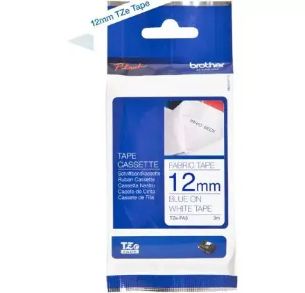 Ruban Cassette 12 mm P-Touch H200 'Brother' Tissu thermocollant Bleu/Blanc Solde
