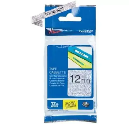 Ruban Cassette 12 mm P-Touch H200 'Brother' Laminé Noir/Dentelle argent Paiement Sécurisé