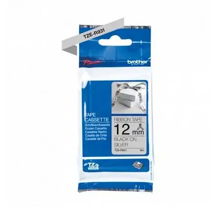 Marque Ruban Cassette 12 mm P-Touch H200 'Brother' Tissu Argent/Noir
