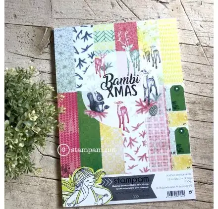 Solde Bloc de 24 papiers décorés A4 'Stampam' Bambi Xmas