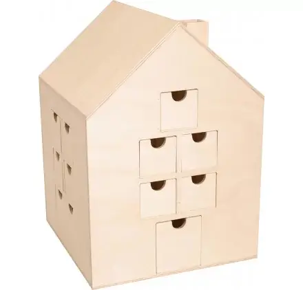 Calendrier de l'avent en bois 'Artemio' Maison 21.5x21.5x30 cm Top Vente