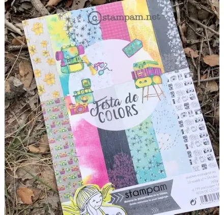 Offre Du Jour Bloc de 24 papiers décorés A4 'Stampam' Festa de Colors