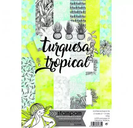 Acheter En Ligne Bloc de 24 papiers décorés A4 'Stampam' Tropical Turquesa