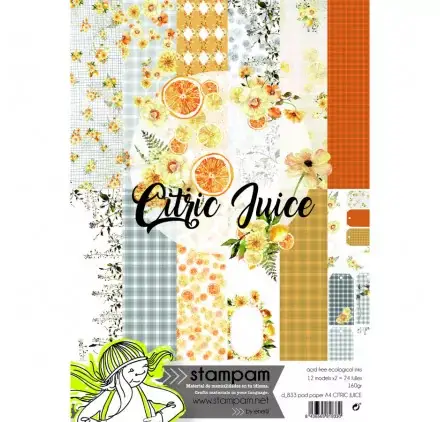 Prix Promo Bloc de 24 papiers décorés A4 'Stampam' Citric Juice