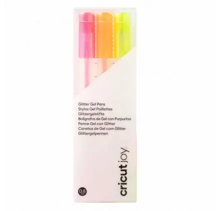 Lot de 3 stylos gel paillettes 'Cricut Joy' Rose fluo/Orange fluo/ Jaune vif 0.8 mm Commande En Gros