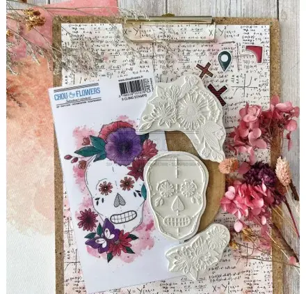 Tampons caoutchouc gomme montés sur mousse 'Chou & Flowers - Cabinet de Curiosités' Calaveras Meilleur Prix