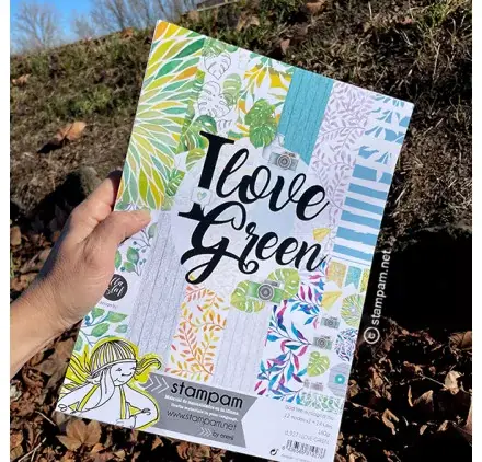 Bloc de 24 papiers décorés A4 'Stampam' I Love Green Populaire